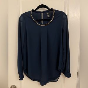 Rue 21 • size L • navy blue blouse with gold color metal detailing